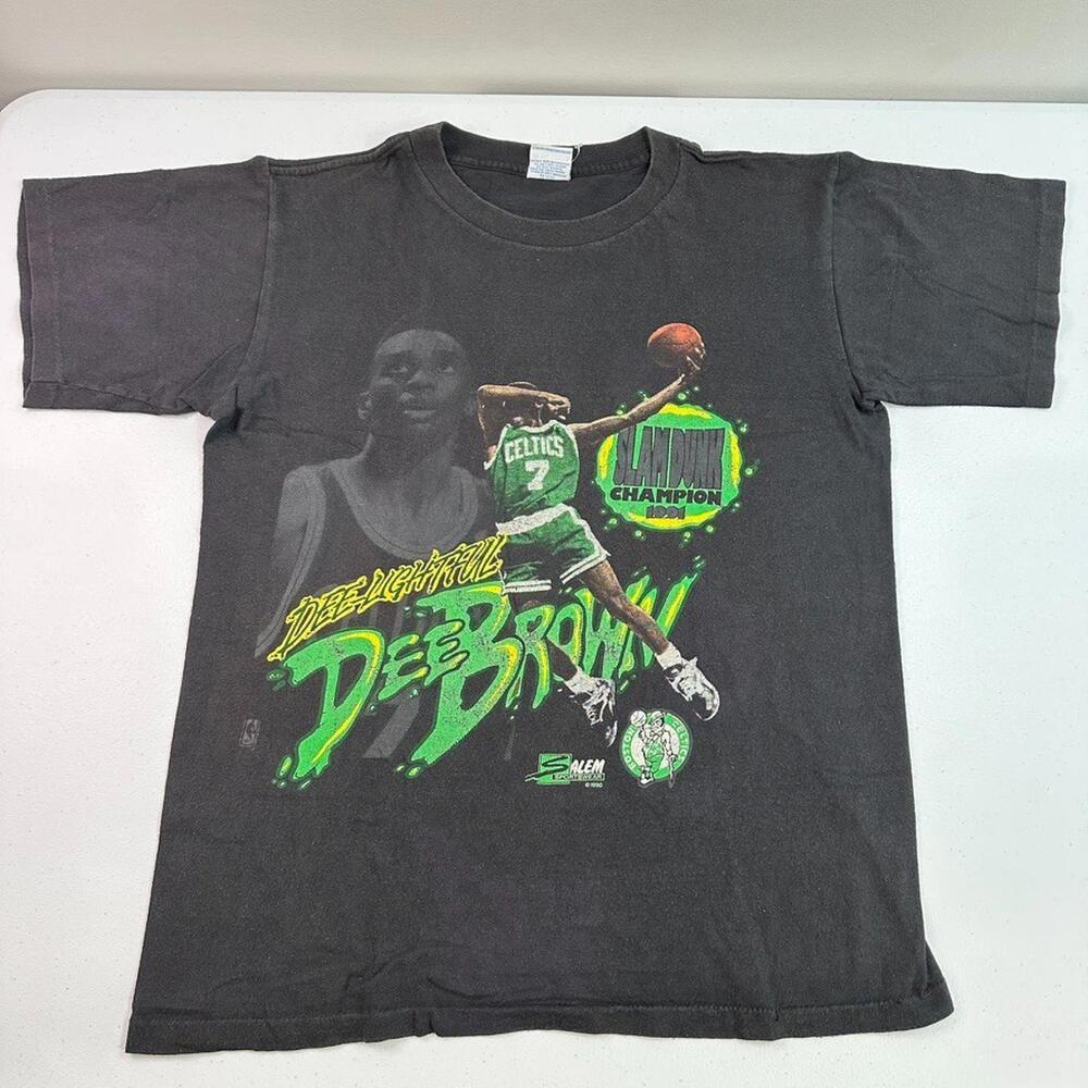 Vintage Boston Celtics Tee Shirt Mens Medium Black Dee Brown NBA Dunk Champion